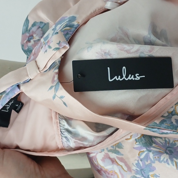 NWT Lulus Unbelievably Lovely Pink Floral Babydoll Empire Waist Mini Dress /L - Picture 13 of 13
